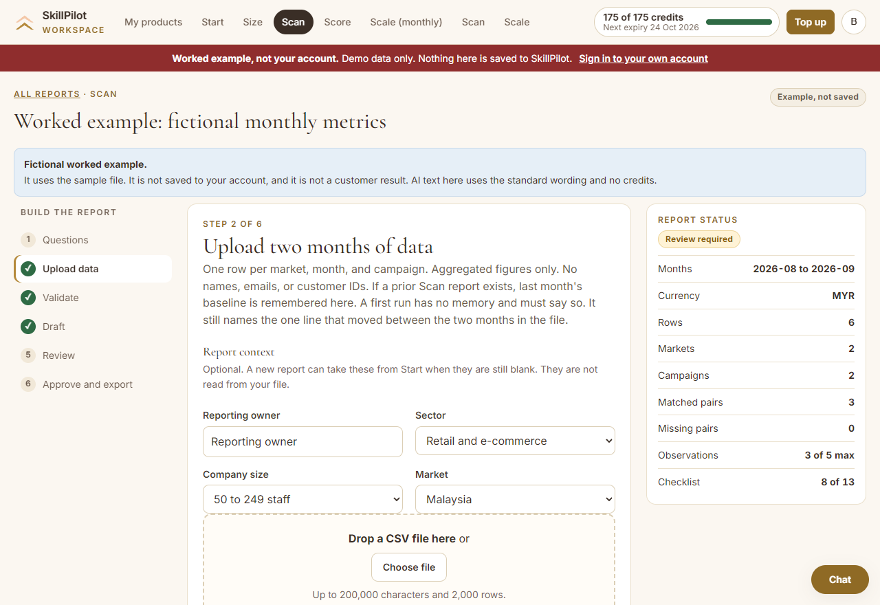 Preview of the monthly proof report with worked example data
